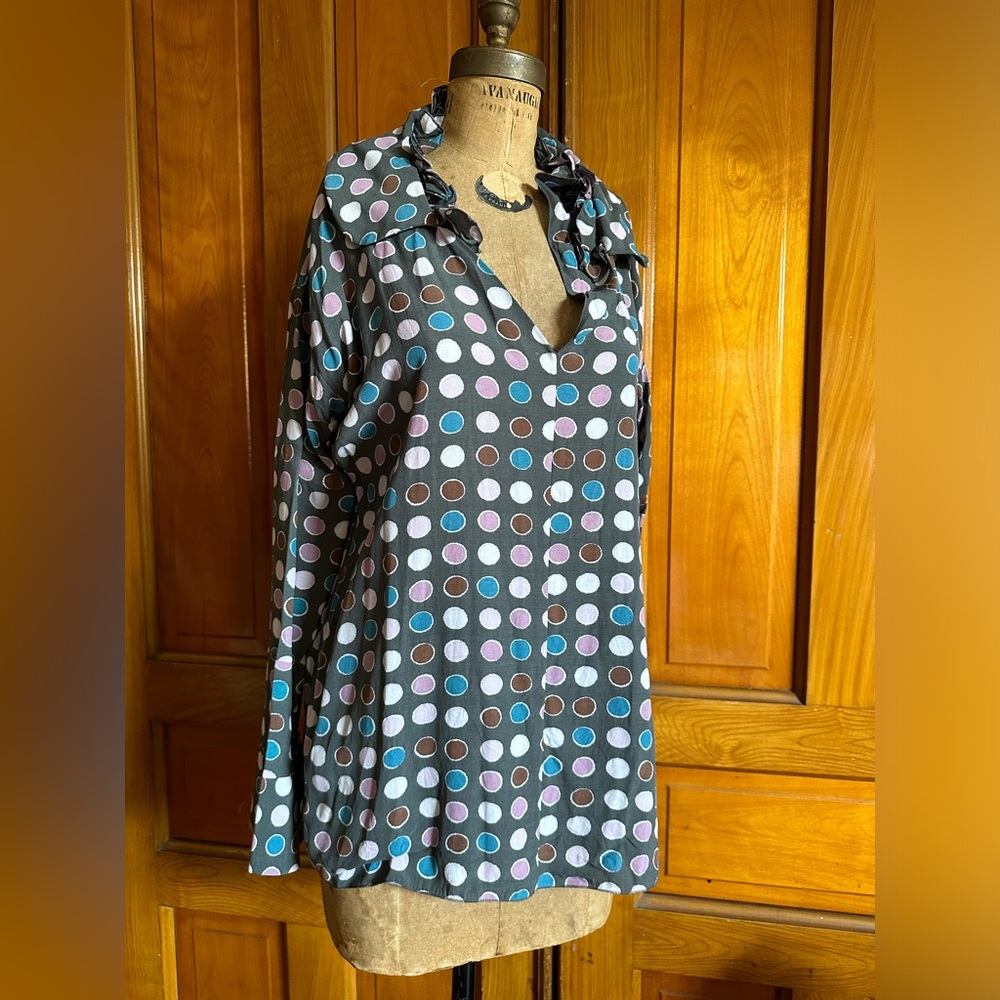Marni silk designer top made in Italy sz medium to large polka dot print